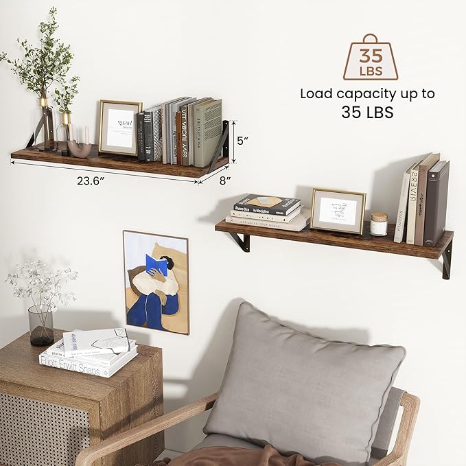Axeman Floating Shelves for Wall 24 Inch | 24W x 8D Rustic Floating Wall Shelves Set of 2 | 8 Inch Deep Wood Shelves for Bath