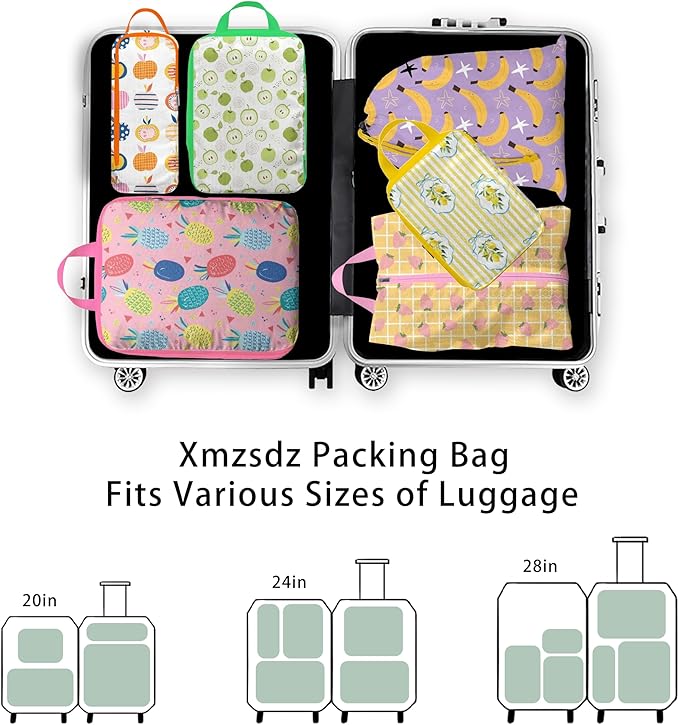 6 Pcs Compression Packing Cubes, Packing Cubes for Travel, Waterproof Luggage Organizer Bags Set, Cute Packaging Cubes for Wo
