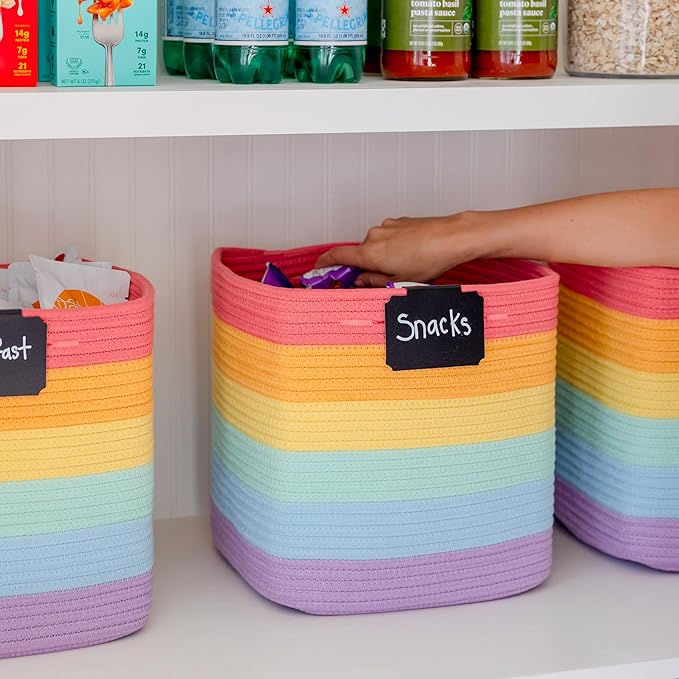 NaturalCozy Storage Cubes 11 Inch Cotton Rope Woven Baskets for Organizing, 3-Pack | Cube Storage Bin | Square Storage Basket