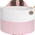INDRESSME 115L Extra Large Pink Laundry Basket for Nursery Stuffed Animal Storage, Blanket Rope Baby Baskets Kids Toy Organiz