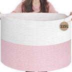 INDRESSME 115L Extra Large Pink Laundry Basket for Nursery Stuffed Animal Storage, Blanket Rope Baby Baskets Kids Toy Organiz