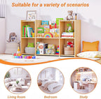 Kids Bookshelf & Toy Storage Organizer, 2-Tier Horizontal Wooden Shelf with 5 Open Compartments and Front Book Display, Low H