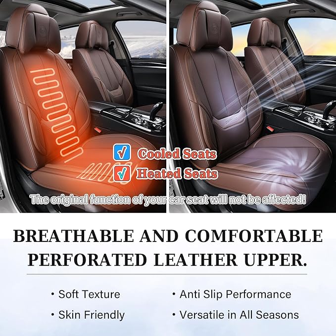 Coverado Universal Seat Covers Front, 2-Pack Universal Seat Covers for Cars, Waterproof Nappa Leather Car Seat Covers with He