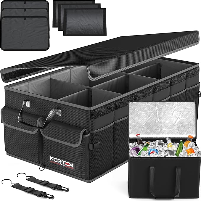 FORTEM Trunk Organizer with Cooler For SUV Car Trunk, Foldable Storage, Car Accessories for Women Men, Collapsible Bag, Perfect