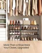 SONGMICS Shoe Rack, 3-Tier Shoe Organizer, Metal Storage Shelf, Upright or Upside Down, for 8-12 Pairs, Stackable, for Entryw