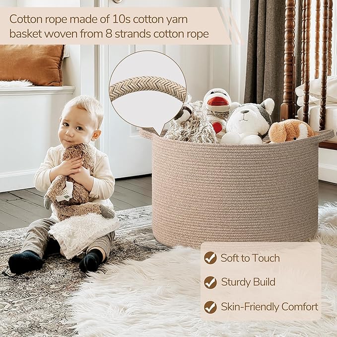 INDRESSME XXXLarge Blanket Basket for Living Room 21.7" x 21.7" x 13.8"-Storage Basket with Handle for Organizing Toy Pillows