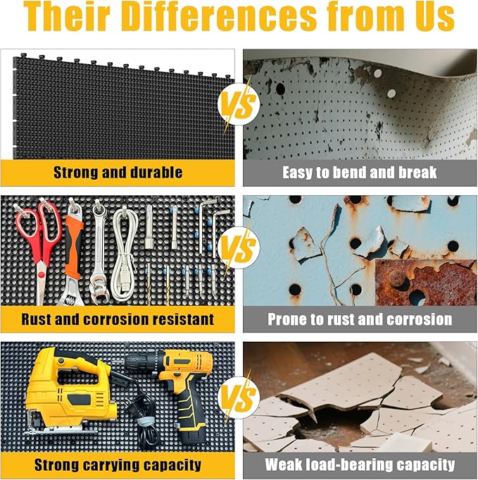 Pegboard Kit: 6 Panels (90x40cm/36x16in, Black) + 200 Hooks & Accessories, Heavy Duty Rustproof Plastic Peg Board for Home, G