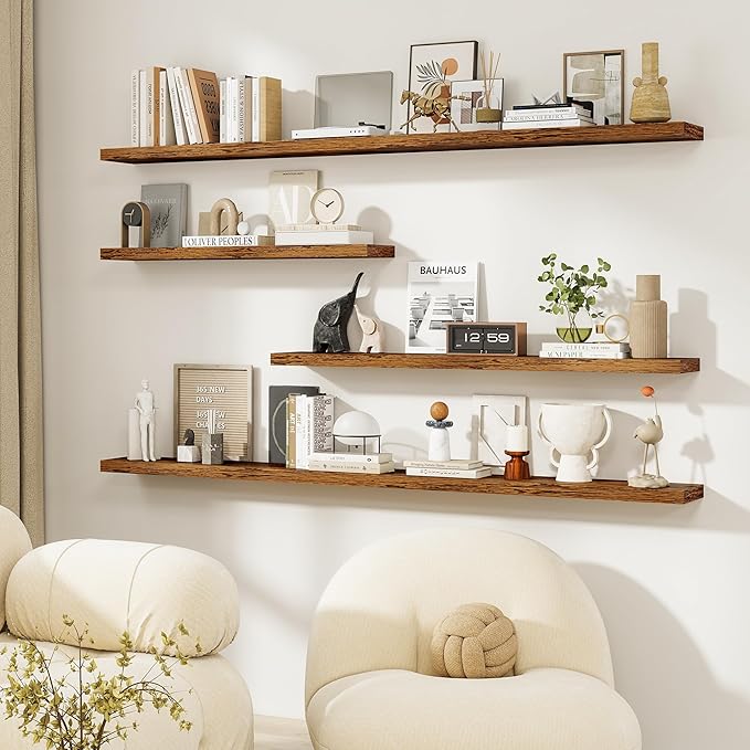 Dreamland 72Inch Floating Shelves for Wall, Rustic Wooden Storage Shelf for Living Room, Kitchen, Farmhouse, Wall Mounted Dis