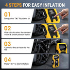 CARSUN Cordless Tire Inflator Portable Air Compressor, 150 PSI Portable Air Pump for Car Tires with Digital Dual Values Display, Tire Pump for Car, Bike, Motorcycle, Ball (with 7800mAh Battery)