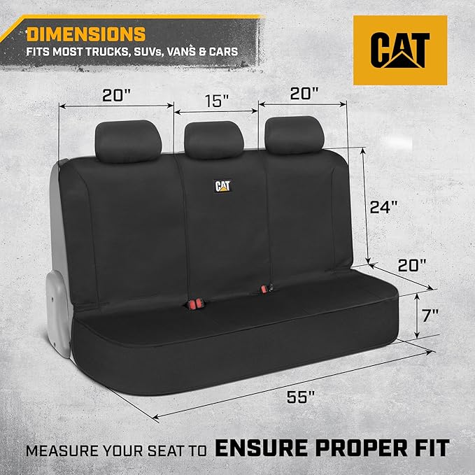 CAT Flexfit™ Black Rear Seat Cover for Car, SUV, & Truck - Durable Canvas Material Back Car Seat Covers 60/40 Split Bench Pro