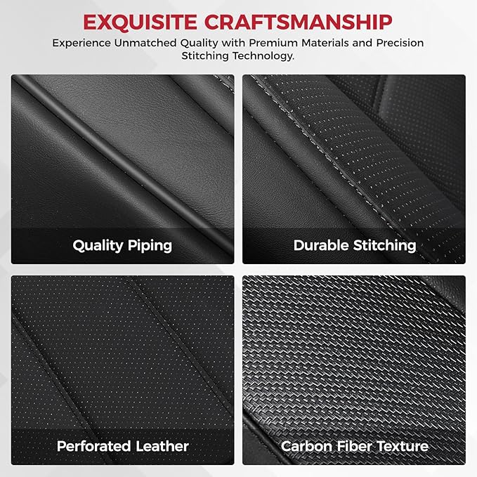 FREESOO Black Front Car Seat Covers - Faux Nappa Leather Seat Covers for Cars, with Carbon Fiber Texture Seatbelt Pads, Water