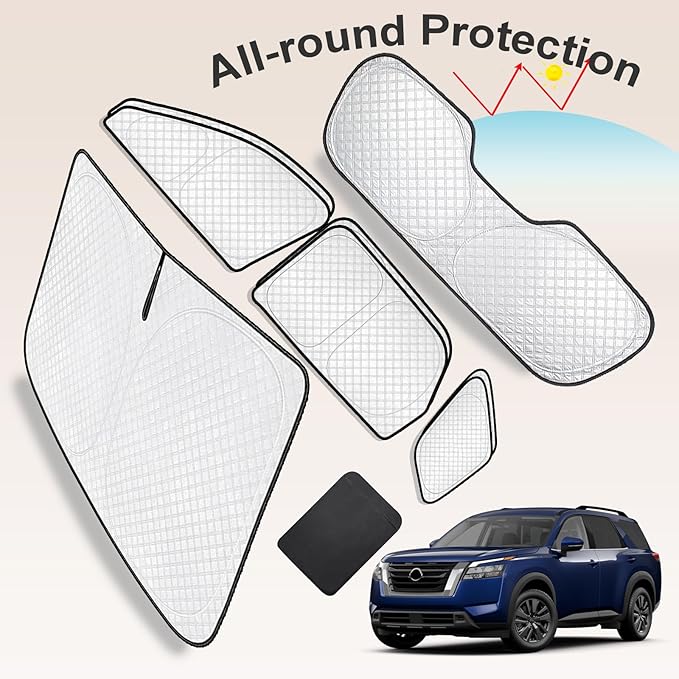 KMF 8pcs Thicken Full Window Sun Shades for Nissan Pathfinder 2022-2025 Accessories,Custom Windshield Sunshade with Car Window Covers for Side Rear, UV Block and Blackout Privacy for Camping Outdoor