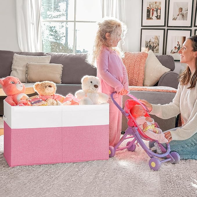 INDRESSME 25"x13"x16" Large Toy Storage Box with Lid, Collapsible Storage Organizer Baby Toy Storage for Kids Boys Girls, Toy