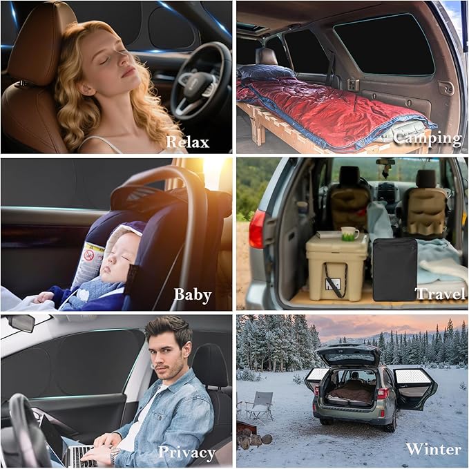 KMF 8pcs Thicken Sun Shades for Volvo XC60 2018-2025 2026 Accessories, Full Car Window Covers Sunshade for Windshield Side Rear, UV Block and Blackout Protect Privacy for Car Camping Outdoor