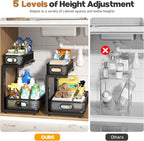 2 Pack 15.7IN-Depth Under Sink Organizer With Smooth Cylindrical Rail,2-Tier Pull Out Multi-Purpose Cabinet Storage for Bathr