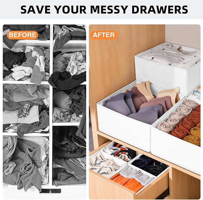 Criusia Drawer Organizer Clothes 6 Pack White- Dresser Organizer Bins for Closet Bedroom - Baby Clothes Organizers and Storag
