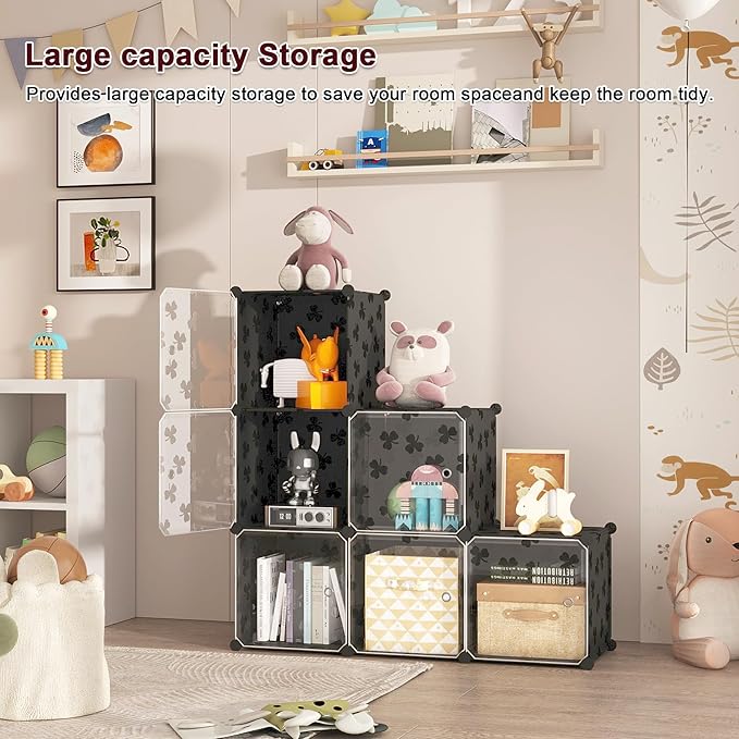 C&AHOME Cube Storage Organizer with Doors, 6-Cube Shelves, DIY Plastic Modular Bookshelf, Closet Clothes Storage Shelving Ide