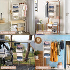 MAX Houser 4 Tier Shelf Hanging Closet Organizer, Space Saver,Closet Hanging Shelf with 2 Sturdy Hooks for Storage, Foldable 