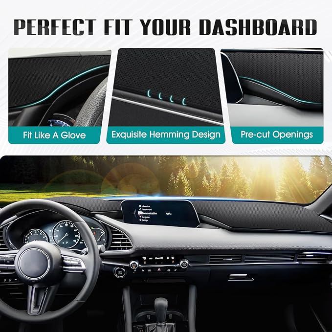FIILINES Dash Cover for 2019-2026 Mazda 3, Dashboard Mat Accessories Dash Cover Sunshade Nonslip Mesh Protector No Glare Blac
