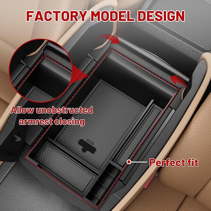 RED WOLF Center Console Organizer Tray for BMW 2014-2016 X5 F15 2015-2019 X6 F16 Armrest Box Secondary Storage with Preserved Hole for Charging Cable Exactly Match
