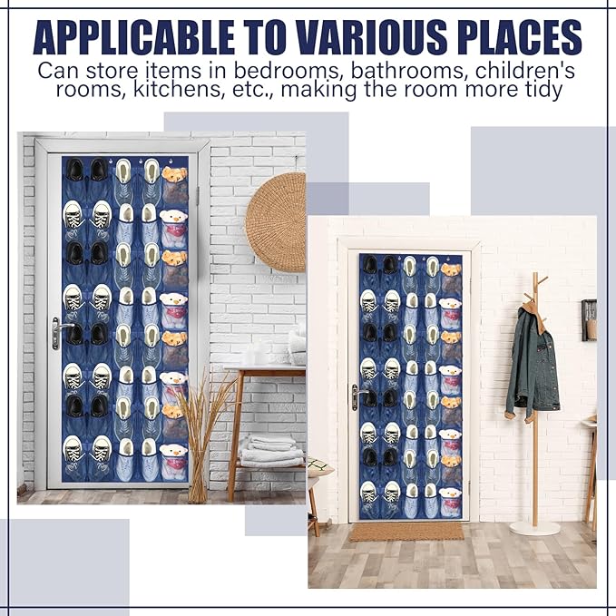 Windyun 40 Large Over the Door Hanging Shoe Organizer Navy Blue Mesh Pockets Shoe Rack for Closet Behind Door Hanger Storage 