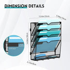 5 Tier Wall File Organizer - Hanging File Organizer with 5 Hooks, Mail Holder Wall Mounted for Papers, Folders, Magazines, Bi