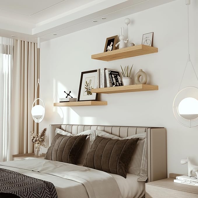 Vivelove Floating Shelves 24 inchs Long, Bathroom Shelves Over Toilet 9.1” Deep, Wall Mounted Wall Shelves for Bedroom, Livin