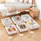 Under Bed Storage Containers With Wheels - 2 Pcs Bamboo Wood Rolling Underbed Shoe Storage Bins With Dust Bags for Clothes Bl