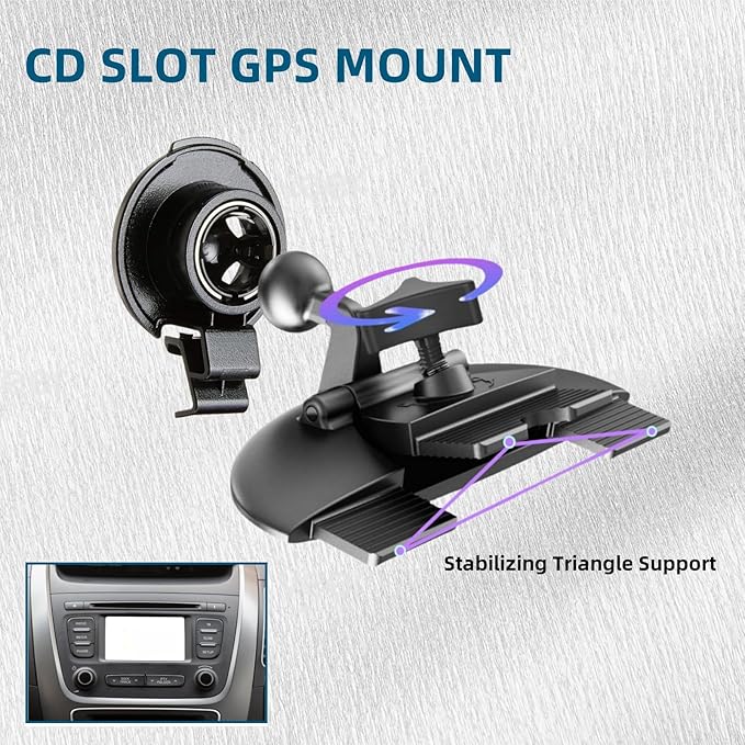 Car CD Slot Mount for Garmin, 17mm Rotation Ball Holder Base Compatible with Garmin Navi Serie 3.5-7 inches Sat Nav CD Player Mount