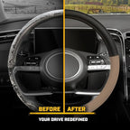 Cat® ErgoDrive Car Steering Wheel Cover with Tan Beige Grip, Black Faux Leather Steering Wheel Cover for Auto Truck Van SUV - Standard 14.5" - 15 Inches