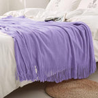 Homiest Decorative Knitted Throw Blanket with Fringe, Lightweight Acrylic Knit, Soft & Cozy Tassel Blanket for Couch, Sofa, B