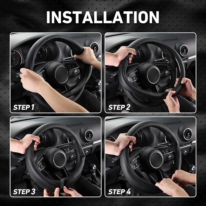 SEG Direct Black Car Steering Wheel Cover Small Size 14-14.25 inch (35.5-36 cm), for Prius Civic Model 3 Model Y Camaro, Brea