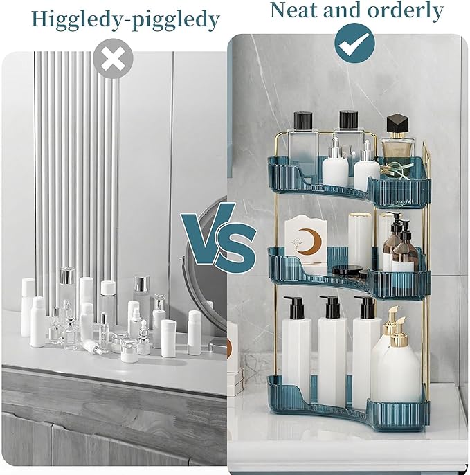INVSSENE Corner Bathroom Countertop Organizer, Vanity Organizer Trays for Counter, Makeup Organizers, Perfume Tray, Skincare 