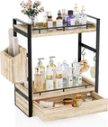 2-Tier Wood Bathroom Counter Organizer, Countertop Organizer with Drawer and Storage Basket, Bathroom Sink Organizer for Vani