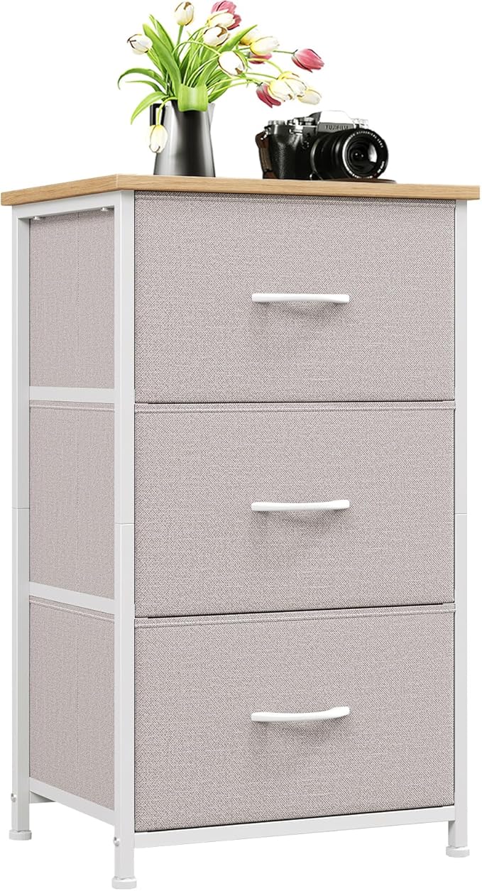 Somdot Dresser for Bedroom with 3 Drawers, Storage Organizer Chest of Drawers with Removable Fabric Bins for Closet Bedside L