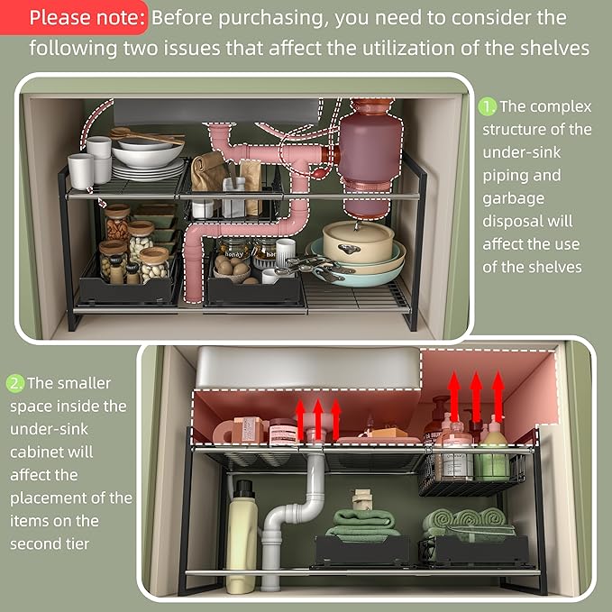 NETEL Under Sink Organizers and Storage,Kitchen Cabinet Organizer,2 Tier Under Sink Expandable Shelves，Bathroom Cabinet Organ