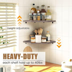 Fun Memories Corner Shelf Wall Mount, Floating Corner Shelves, Set of 2 Corner Wall Shelf Organizer, Rustic Wood Wall Storage