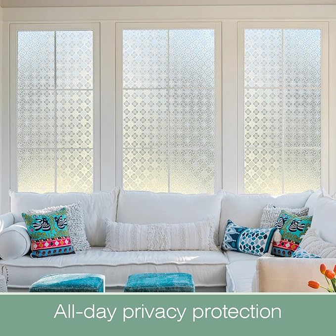 STATINT Frosted Glassy Petals 3D Begonia Window Privacy Film Decorative Non Adhesive Static Electricity Sun Blocking Flowering for Bathroom and Home，23.6 Inch X 6.5 Feet