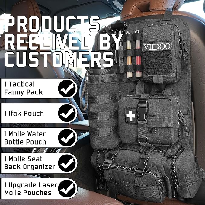 Molle Seat Back Organizer, Tactical Seat Covers with Pouches, Molle Tactical Vehicle Organizers Panel Car Seat Covers Protector for Truck