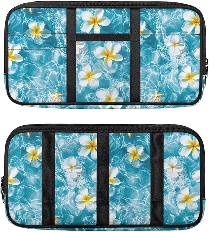 Car Sun Visor Organizer Easy to Store Sun Visor Organizer with Card Holder Big Zipper Pocket Cars Accessories Universal Fit for Most Cars SUV, Frangipani Print