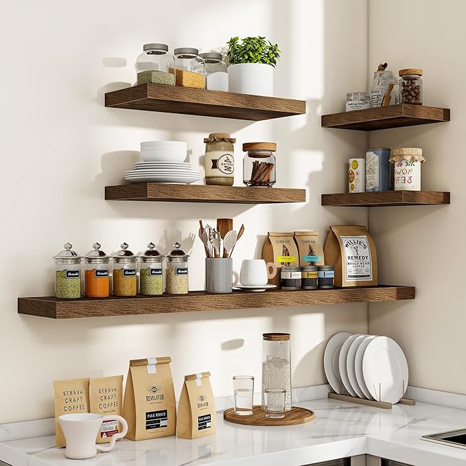24 Inch Floating Shelves, 3D Textured 24"x9.25"x1.5" Inch Deep Floating Shelves for Wall, Wooden Shelves for Bathroom, Bedroo
