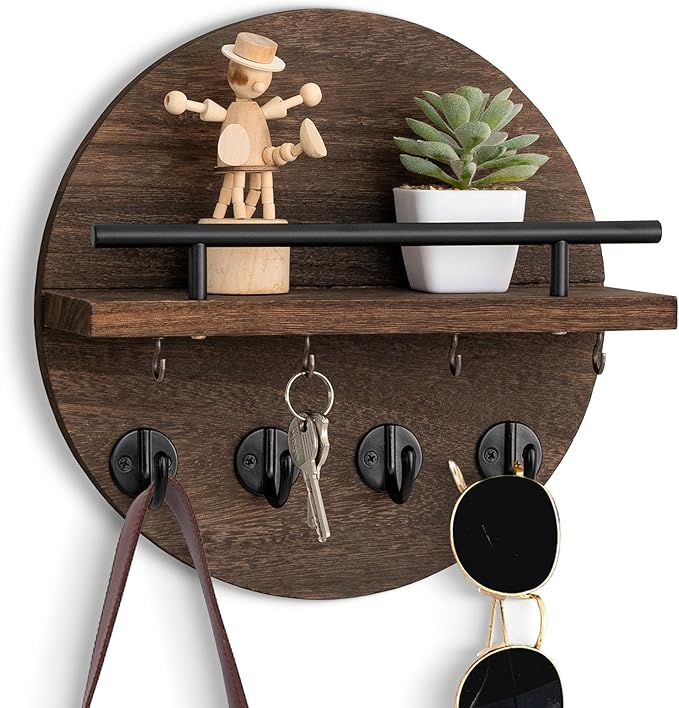 dreampossible Key Holder Wall Mount - 10.2 Inch Decorative Key Rack and Mail Organizer with 8 Key Hooks - Wooden Key Hanger w