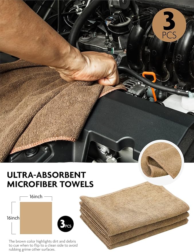 Fantasticlean 9PCS Car Interior Detailing Set, Microfiber Cloth & Applicator, Single-Head Detailing Brushes, Natural Bristles