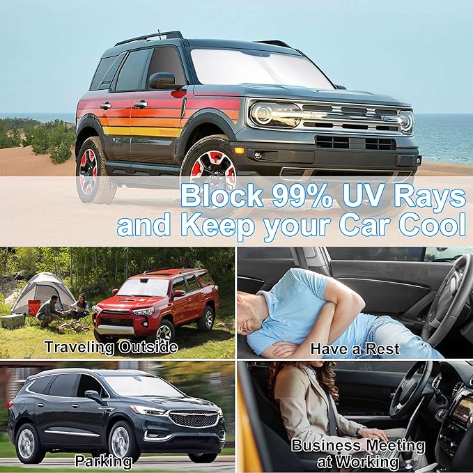 3PCS Car Window Shades Front Windshield Sun Shade Foldable Window Shade Custom Fit for Fo-rd Bronco Sport 2021-2024 Accessories Car Shades for Front Windows Anti-UV Rays Block Heat