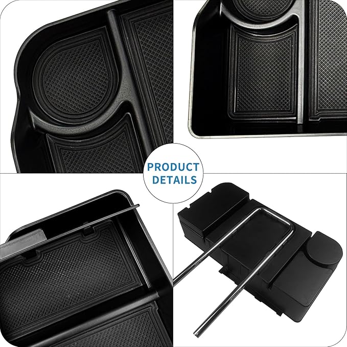 Center Console Seat Headrest Organizer for 2011-2024 2025 Ford F150 F250 F350 F450 F550 F650 Accessories, Storage Tray with Non-Slip Rubber Mat (Jump Seat Only)