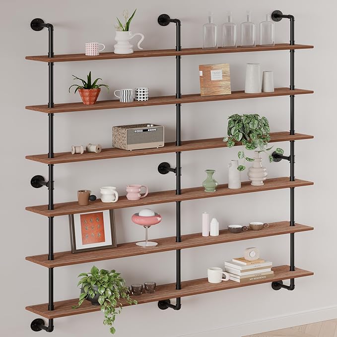 Floating Shelves for Wall Living Room Shelves Bookshelf Industrial Pipe Shelving Shelf Real Wood Planks 60 inch Rustic Wall S