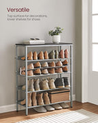 VASAGLE Shoe Rack for Entryway, 5-Tier Shoe Rack Organizer with Storage Shelves and Spacious Top, Freestanding, Adjustable, I