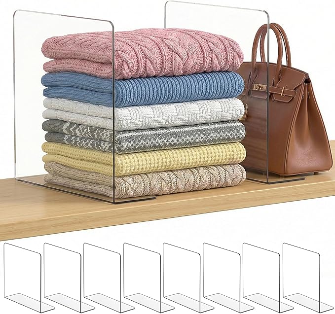 SortNStore Shelf Dividers for Closet Organization: 12" Tall x 12" Deep, Taller Adhesive Separators Features Acrylic Material 