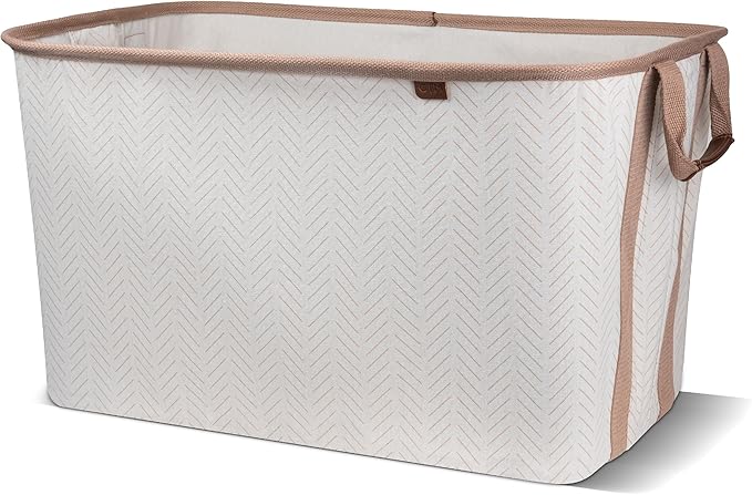 CleverMade Collapsible Laundry Basket LUXE 2 Pack – 60 L (16 Gal) Foldable Cotton Blend Clothes Hamper with Vegan Leather Acc