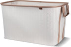 CleverMade Collapsible Laundry Basket LUXE 2 Pack – 60 L (16 Gal) Foldable Cotton Blend Clothes Hamper with Vegan Leather Acc